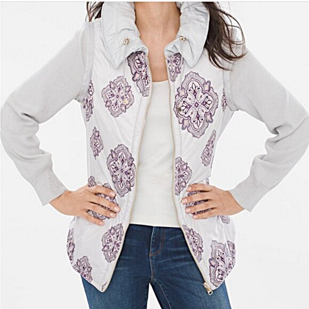 Chicos Zenergy Light Gray Quilted Convertible Ves… - image 1